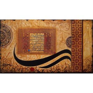 Mussarat Arif, Ayat Al-Kursi, 24 x 42 Inch, Oil on Canvas, Calligraphy Painting, AC-MUS-128